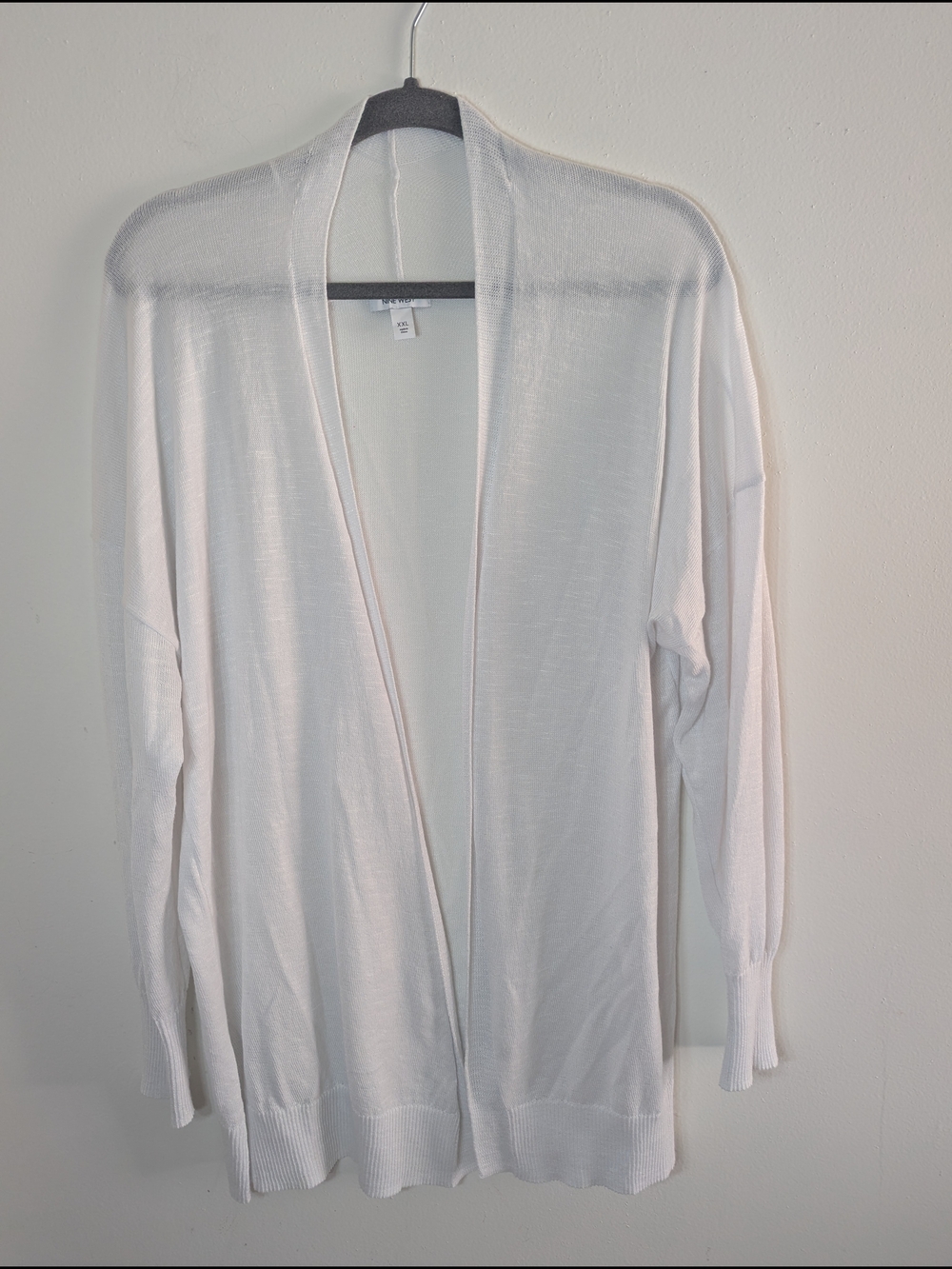 Nine West White Open Front Cardigan Sweater XXL Lightweight Long Sleeve Layering